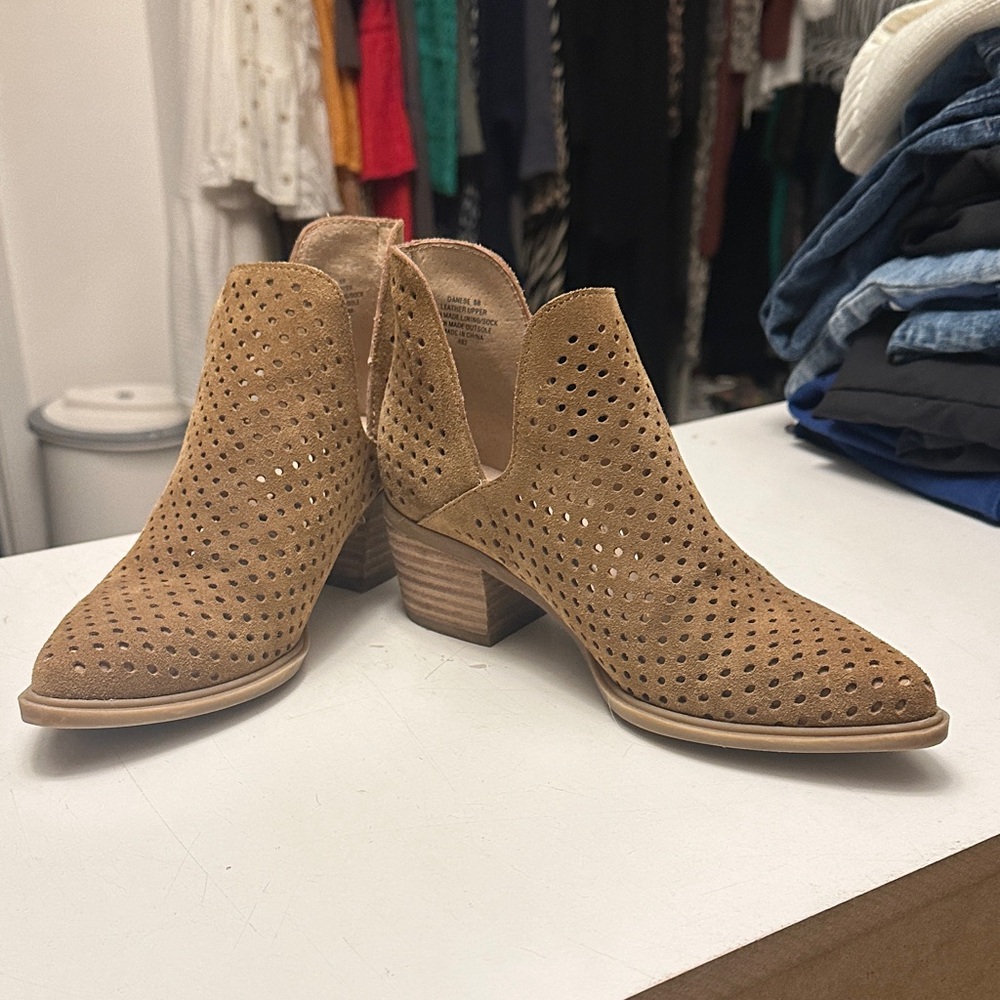 Steve Madden Perforated Tan Ankle Booties